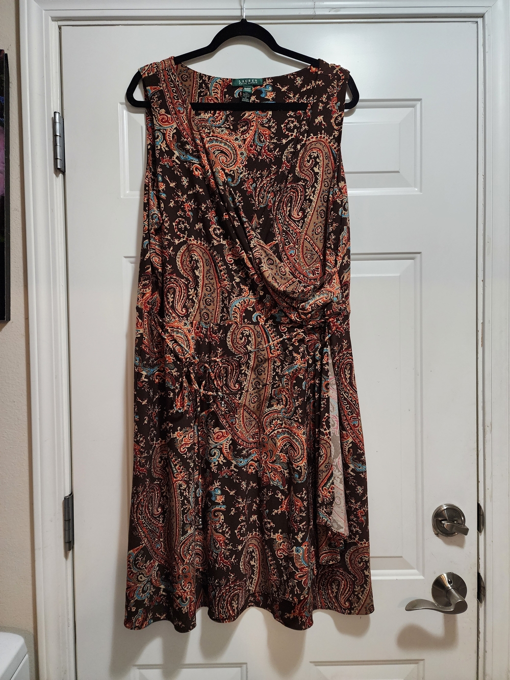 Lauren Ralph Lauren Fall Paisley Faux Wrap Midi Dress Size 2X